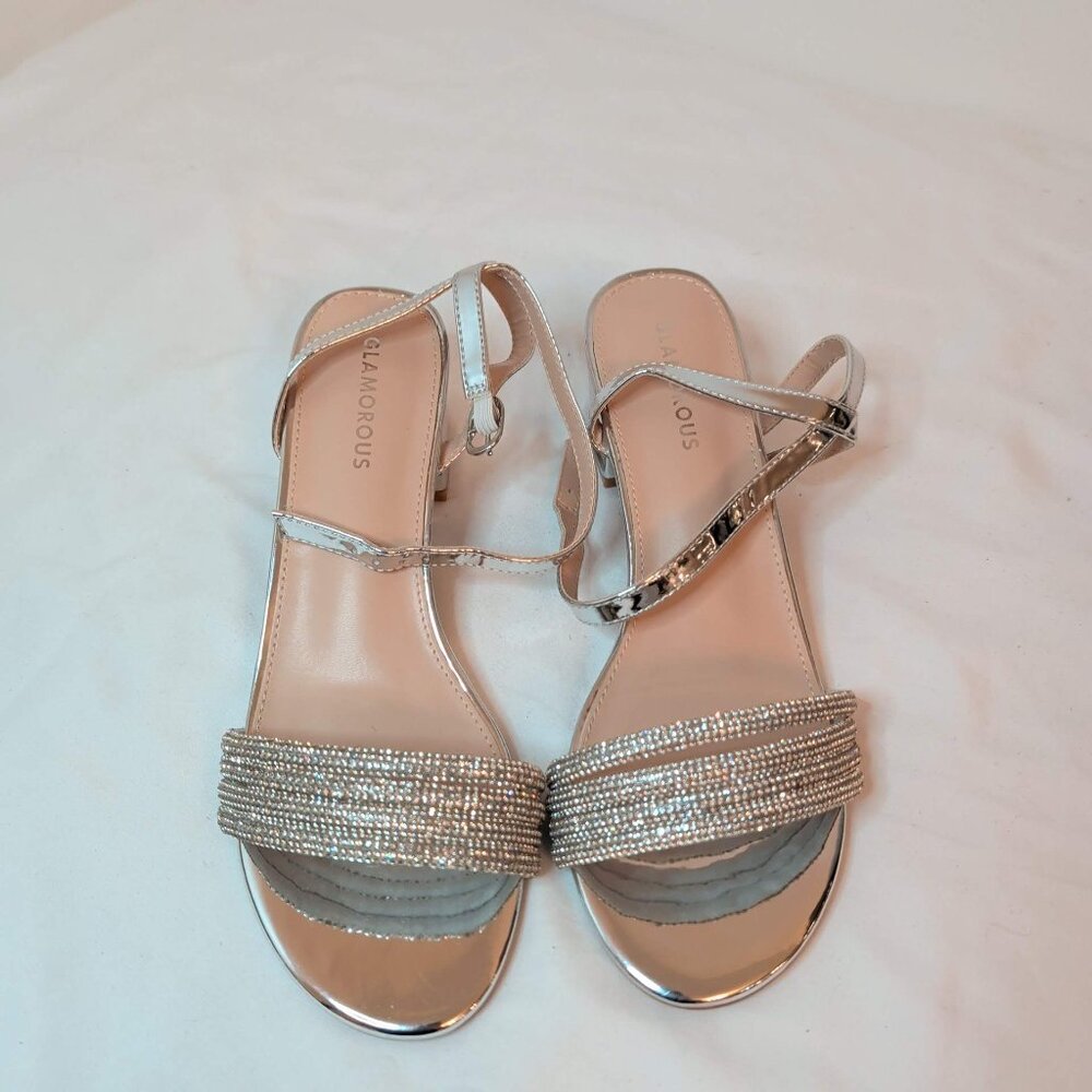 ASOS Glamorous Silver Rhinestone Block Heel Sandals - Picture 4 of 9